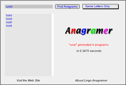 Screen shot of the Anagramer anagram solver.